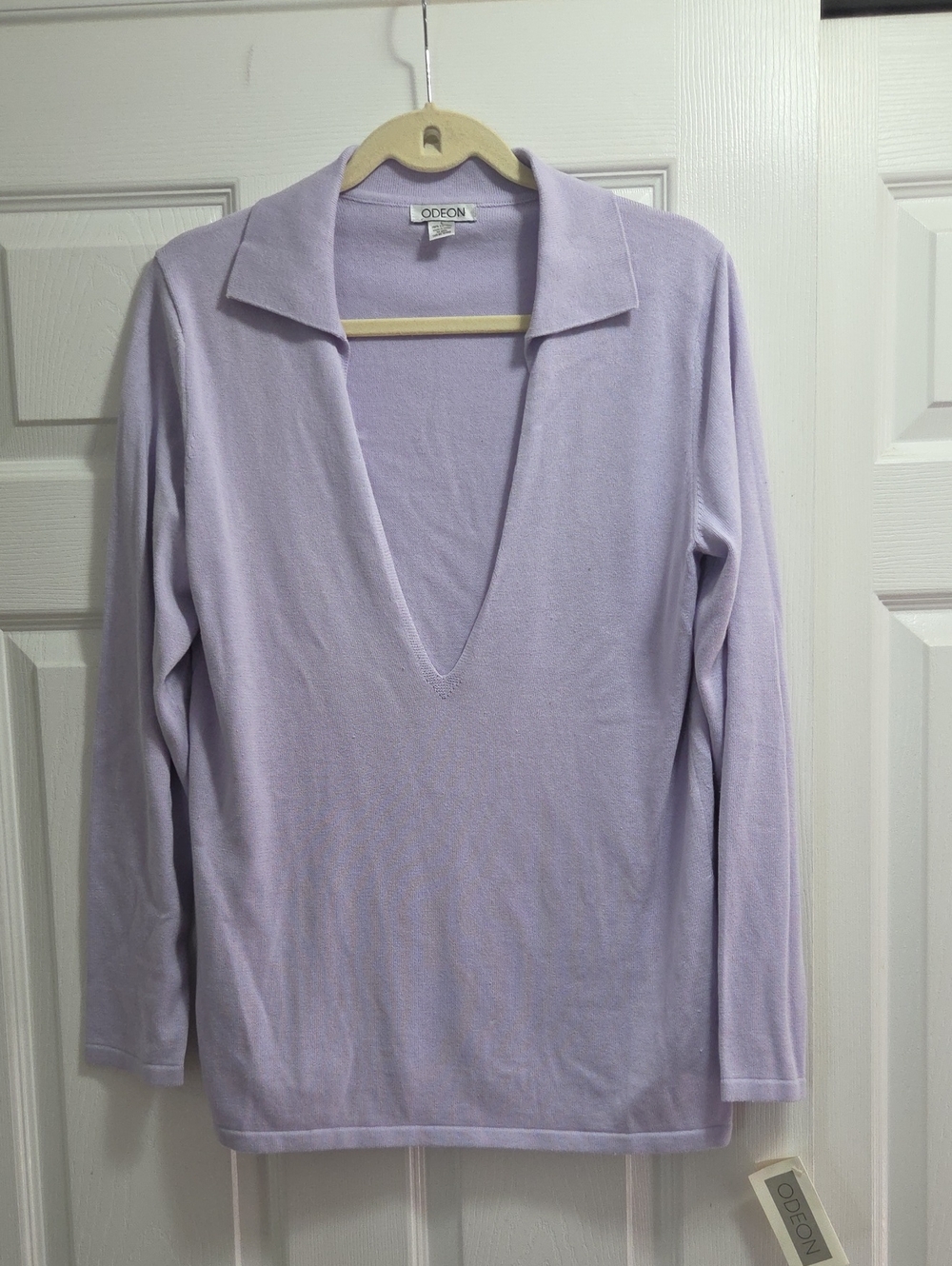 ODEON Lavender Long Sleeve Deep V-Neck Polo Top